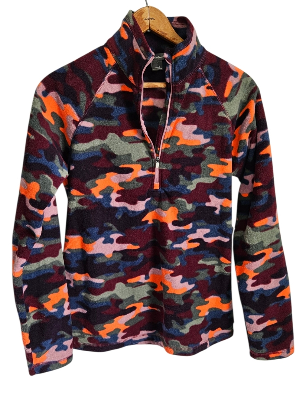 NWT Eddie Bauer Multicolor Eggplant Camo Raglan Fleece, Size Small